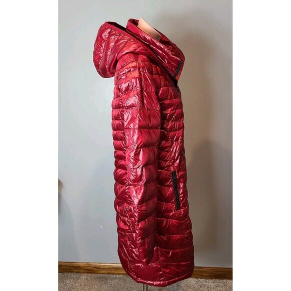 Calvin Klein Packable Lightweight Premium Down Coat Red Hooded Womens Medium - Picture 5 of 11